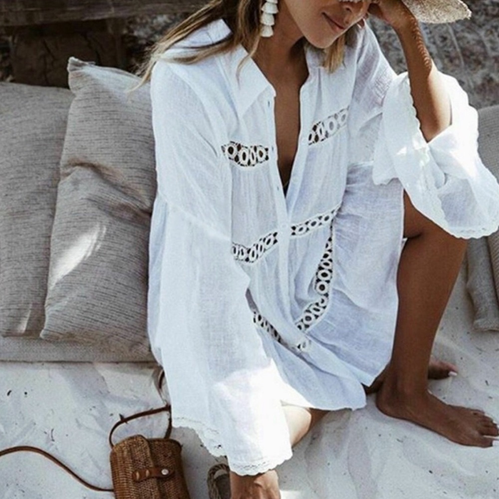 🎉New Soft CottonButton Up Tunic Beach Cover …